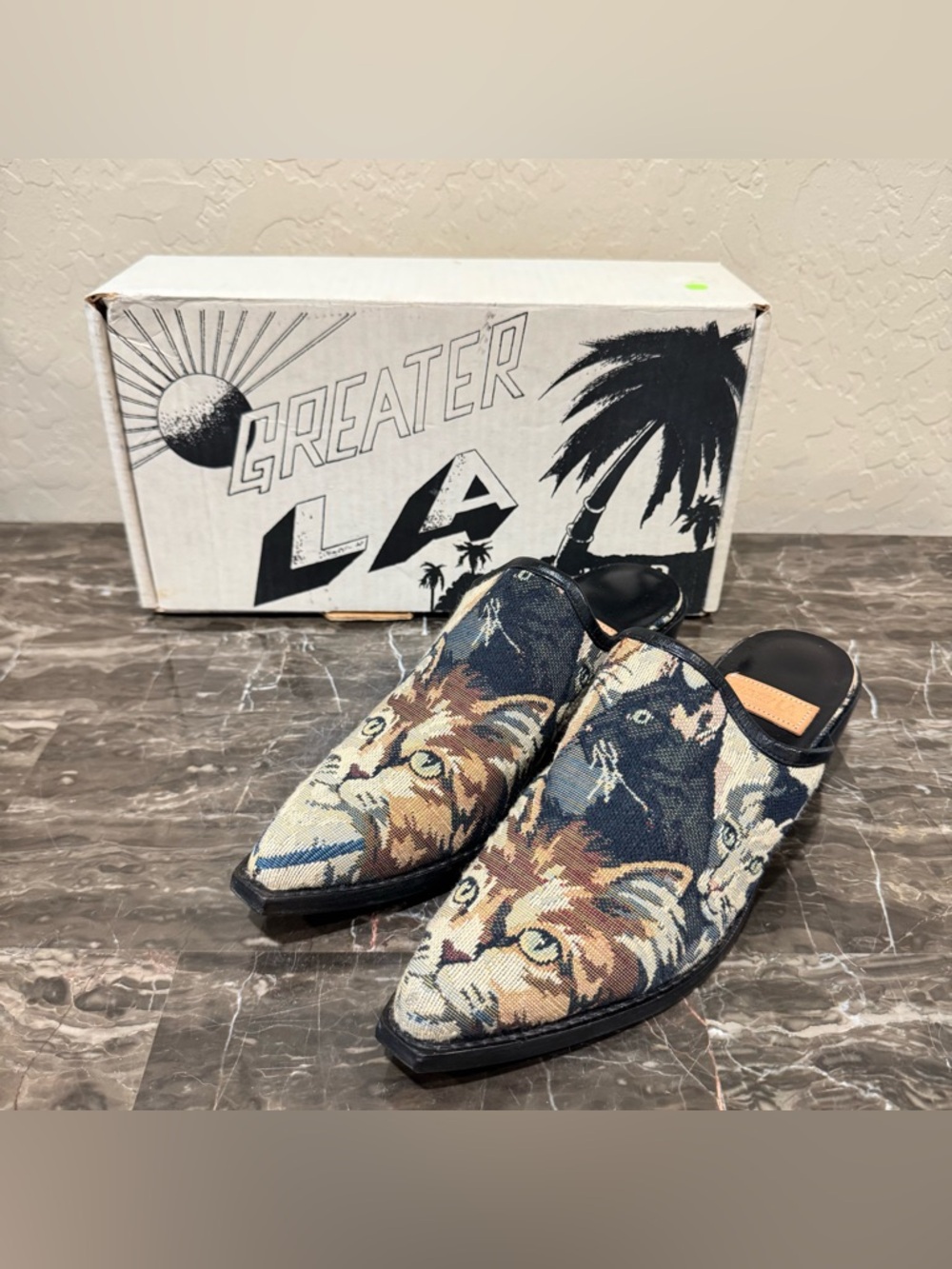 NEW Vintage Greater LA Kitten Tapestry Leather Western Mules